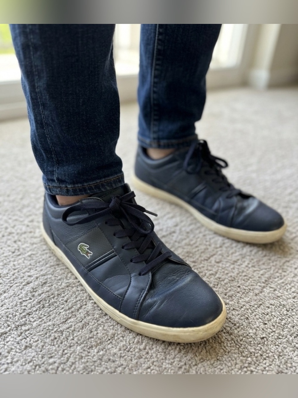 Lacoste Europa LCR BRZ Navy Leather Low Top Sneakers Men's Size 10